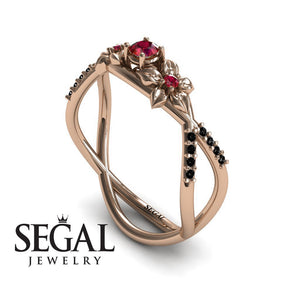 14K Rose Gold Thin Elegant Flower RingVintage Elegant Ruby 
