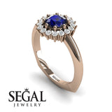 14K Rose Gold Vintage Art Deco Antique Sapphire With Diamond 