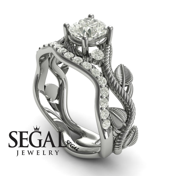 Unique Engagement Ring Diamond ring 14K White Gold Leafs And Branches Art Deco Diamond 