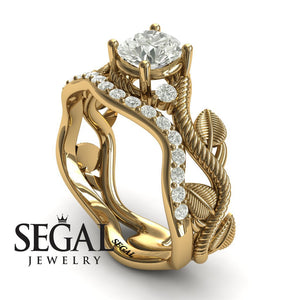 Unique Engagement Ring Diamond ring 14K Yellow Gold Leafs And Branches Art Deco Diamond 