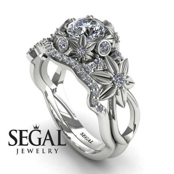 Unique Engagement Ring Diamond ring 14K White Gold Flowers And Branches Art Deco Edwardian Diamond 
