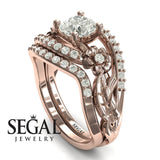 Unique Engagement Ring Diamond ring 14K Rose Gold Flowers And Leafs Diamond Diamond 