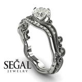 Unique Engagement Ring 14K White Gold Victorian Edwardian Diamond 