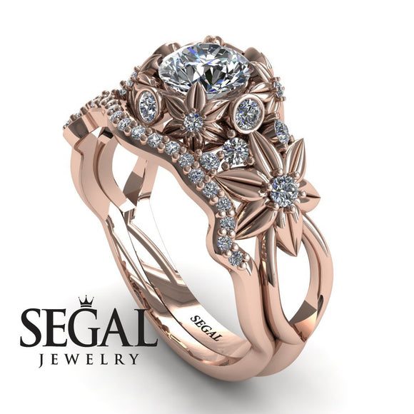 Unique Engagement Ring Diamond ring 14K Rose Gold Flowers And Branches Art Deco Edwardian Diamond 