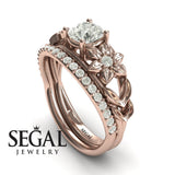 Unique Engagement Ring Diamond ring 14K Rose Gold Floral Flowers And Leafs Vintage Art Deco Diamond 