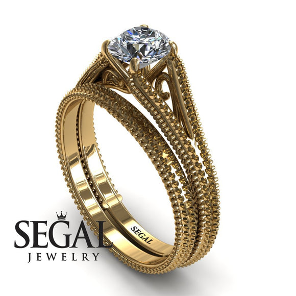 Unique Engagement Ring 14K Yellow Gold Vintage Art Deco Victorian Edwardian Diamond 