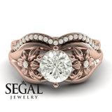 Engagement ring Diamond ring 14K Rose Gold Flowers Art Deco Ring Vintage Diamond 