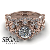 Unique Engagement Ring Diamond ring 14K Rose Gold Flowers And Branches Art Deco Edwardian Diamond 