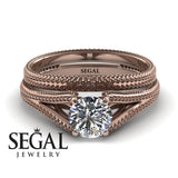 Unique Engagement Ring 14K Rose Gold Vintage Art Deco Victorian Edwardian Diamond 