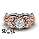 Unique Engagement Ring Diamond ring 14K Rose Gold Floral Flowers Antique Diamond 