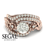 Unique Engagement Ring Diamond ring 14K Rose Gold Flowers And Leafs Diamond Diamond 