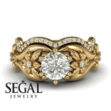 Unique Engagement Ring Diamond ring 14K Yellow Gold Floral Flowers Antique Diamond 