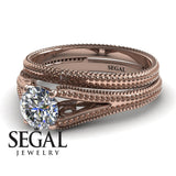 Unique Engagement Ring 14K Rose Gold Vintage Art Deco Victorian Edwardian Diamond 