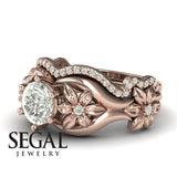Unique Engagement Ring Diamond ring 14K Rose Gold Floral Flowers Antique Diamond 