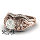 Engagement ring Diamond ring 14K Rose Gold Flowers Art Deco Ring Vintage Diamond 