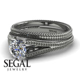 Unique Engagement Ring 14K White Gold Vintage Art Deco Victorian Edwardian Diamond 