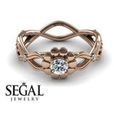 Engagement ring 14K Rose Gold Flowers Vintage Elegant Diamond 
