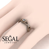 Engagement ring 14K Rose Gold Flowers Vintage Elegant Diamond 
