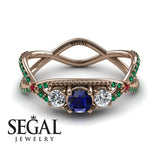 Engagement ring 14K Rose Gold Vintage Elegant Sapphire With Diamond 