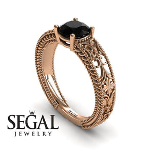 Engagement ring 14K Rose Gold Vintage Ring Art DecoEdwardian Black Diamond 