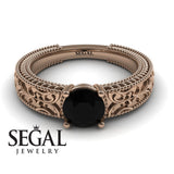 Engagement ring 14K Rose Gold Vintage Ring Art DecoEdwardian Black Diamond 
