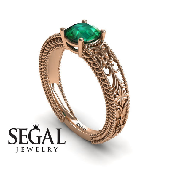 Engagement ring 14K Rose Gold Vintage Ring Art DecoEdwardian Green Emerald 