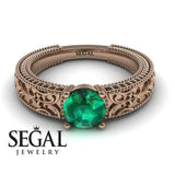 Engagement ring 14K Rose Gold Vintage Ring Art DecoEdwardian Green Emerald 