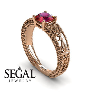 Engagement ring 14K Rose Gold Vintage Ring Art DecoEdwardian Ruby 
