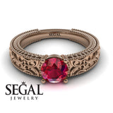 Engagement ring 14K Rose Gold Vintage Ring Art DecoEdwardian Ruby 