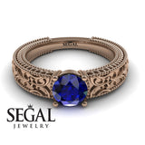 Engagement ring 14K Rose Gold Vintage Ring Art DecoEdwardian Sapphire 