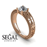 Engagement ring 14K Rose Gold Vintage Ring Art DecoEdwardian Diamond 
