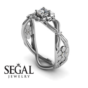 Engagement ring 14K White Gold Flowers Vintage Elegant Diamond 