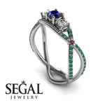 Engagement ring 14K White Gold Vintage Elegant Sapphire With Diamond 