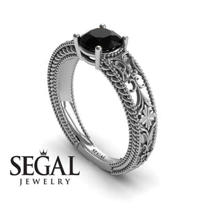 Engagement ring 14K White Gold Vintage Ring Art DecoEdwardian Black Diamond 