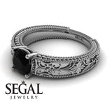 Engagement ring 14K White Gold Vintage Ring Art DecoEdwardian Black Diamond 