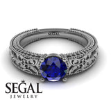 Engagement ring 14K White Gold Vintage Ring Art DecoEdwardian Sapphire 