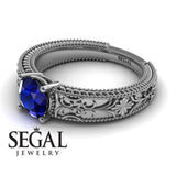 Engagement ring 14K White Gold Vintage Ring Art DecoEdwardian Sapphire 