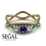 Engagement ring 14K Yellow Gold Vintage Elegant Sapphire With Diamond 