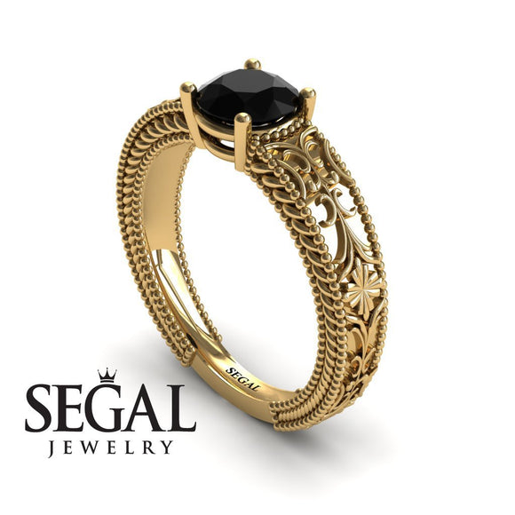 Engagement ring 14K Yellow Gold Vintage Ring Art DecoEdwardian Black Diamond 