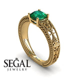 Engagement ring 14K Yellow Gold Vintage Ring Art DecoEdwardian Green Emerald 
