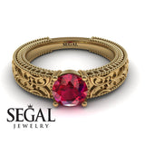 Engagement ring 14K Yellow Gold Vintage Ring Art DecoEdwardian Ruby 