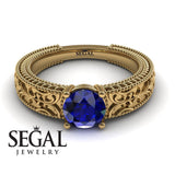 Engagement ring 14K Yellow Gold Vintage Ring Art DecoEdwardian Sapphire 