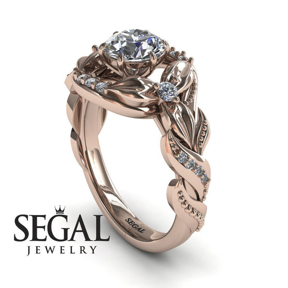 Engagement ring Diamond ring 14K Rose Gold Flowers Vintage Art Deco Diamond 