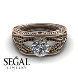 Engagement ring Diamond ring 14K Rose Gold Vintage Antique Diamond With Black Diamond 