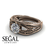 Engagement ring Diamond ring 14K Rose Gold Vintage Antique Diamond With Black Diamond 