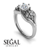 Engagement ring Diamond ring 14K White Gold Flowers Art Deco Ring Vintage Diamond 