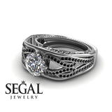 Engagement ring Diamond ring 14K White Gold Vintage Antique Diamond With Black Diamond 