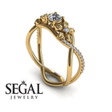 Engagement ring Diamond ring 14K Yellow Gold Flowers Art Deco Diamond 