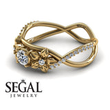 Engagement ring Diamond ring 14K Yellow Gold Flowers Art Deco Diamond 