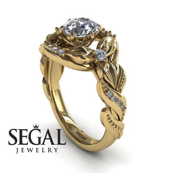 Engagement ring Diamond ring 14K Yellow Gold Flowers Vintage Art Deco Diamond 
